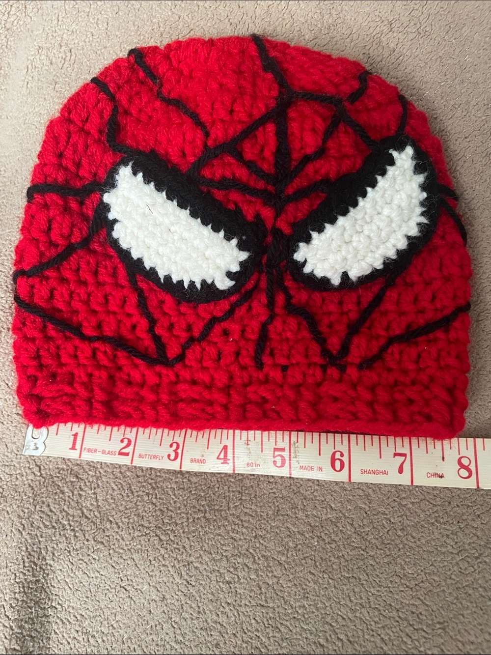 Spiderman Red Black White Crochet Beanie Hat